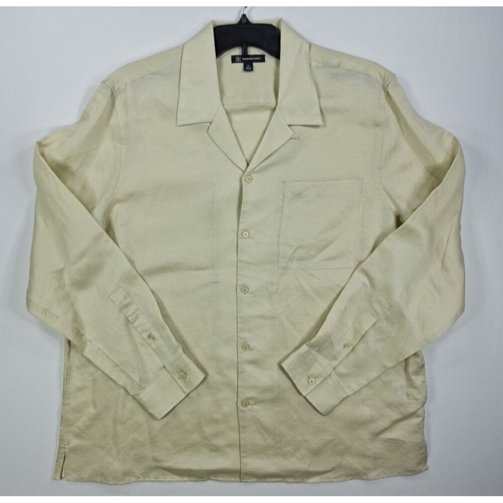 INC International Concepts Mens XL Linen Shirt Beige Solid Long Sleeve Pocket